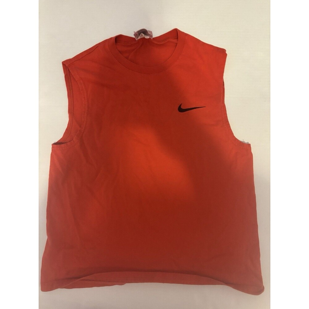 Vintage Nike YL Red Crew Neck Cotton Knit Logo Tank Top Sleeveless Made in USA